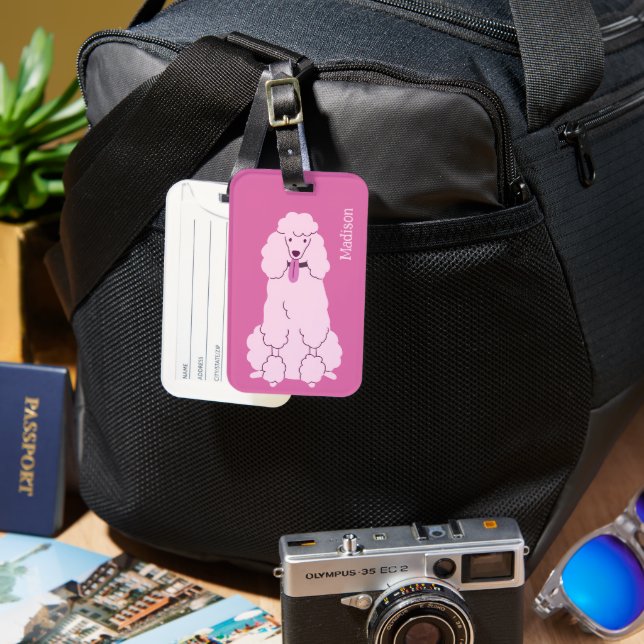 Étiquette À Bagage Poodé rose de texte personnalisé (Recto & Verso)