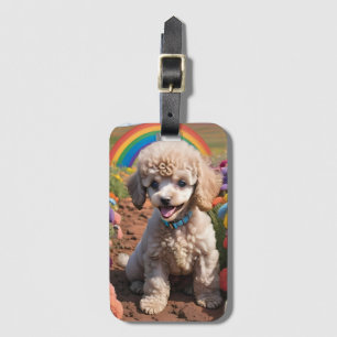Étiquette À Bagage Poodle mignon Fleur colorée et arc-en-ciel
