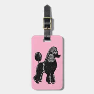 Étiquette À Bagage Poodle noir avec étiquette de bagage rose