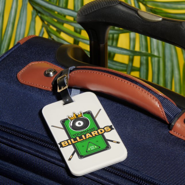 Étiquette À Bagage Pool Hall personnalisé NOM 8 Ball Crown Billiards (Insitu Rectoal 1)