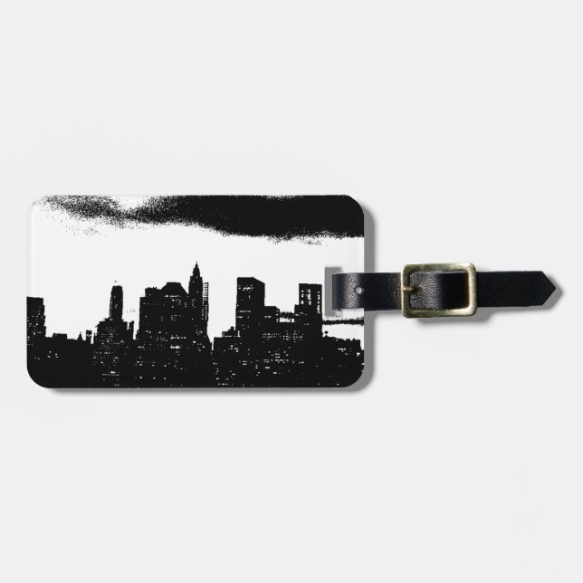Étiquette À Bagage Pop Art Black White New York City (Devant horizontal)