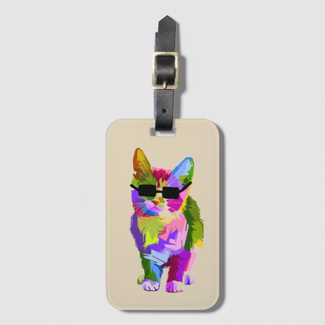 Étiquette À Bagage Pop Art cool chat kitty art (Devant Vertical)