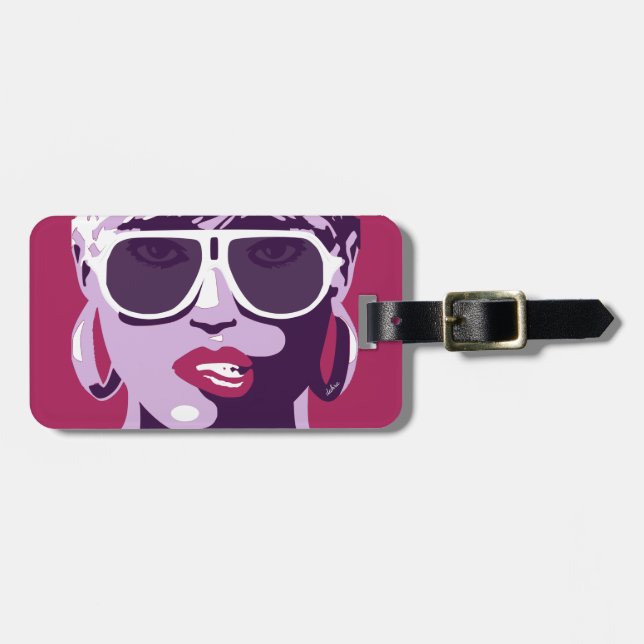 Étiquette À Bagage Pop Art Femme Lunettes de soleil blanches à la bou (Devant horizontal)
