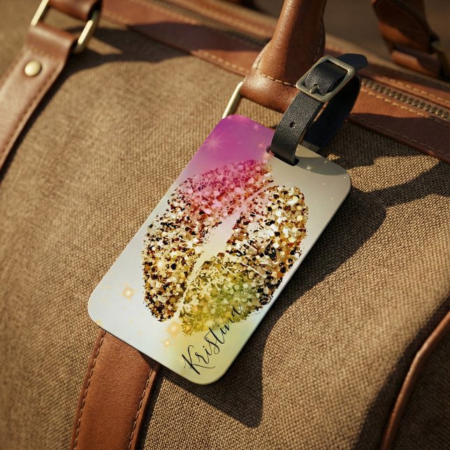 Étiquette À Bagage Pop Art Glittery Glam élégant Chic Faux Gold Kiss (Créateur téléchargé)