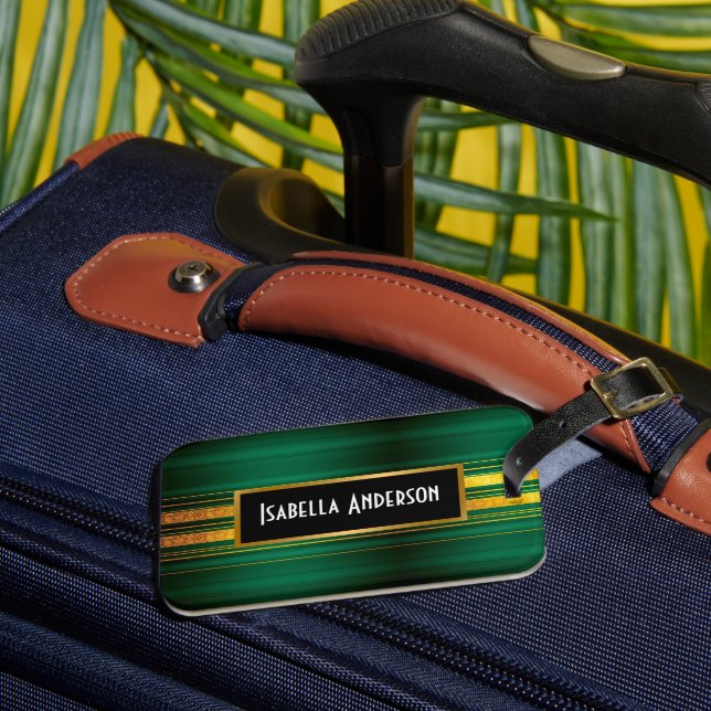 Étiquette À Bagage Populaire Green Gold Luxury Linen Texture Collecti (Insitu Rectoal 3)