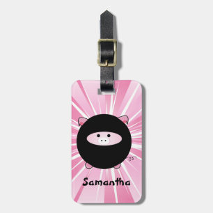 Étiquette À Bagage Porc personnalisé de Ninja sur le rose