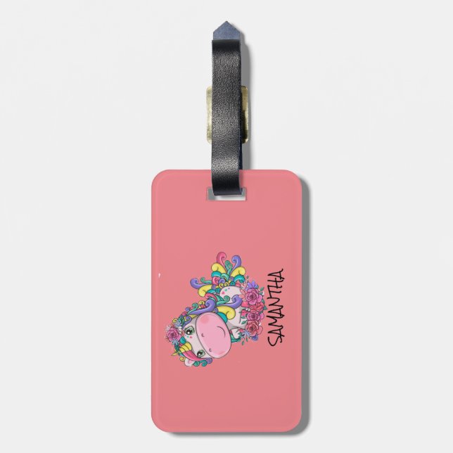 Étiquette À Bagage Porte-bagages Licorne Rose Fête (Dos Vertical)