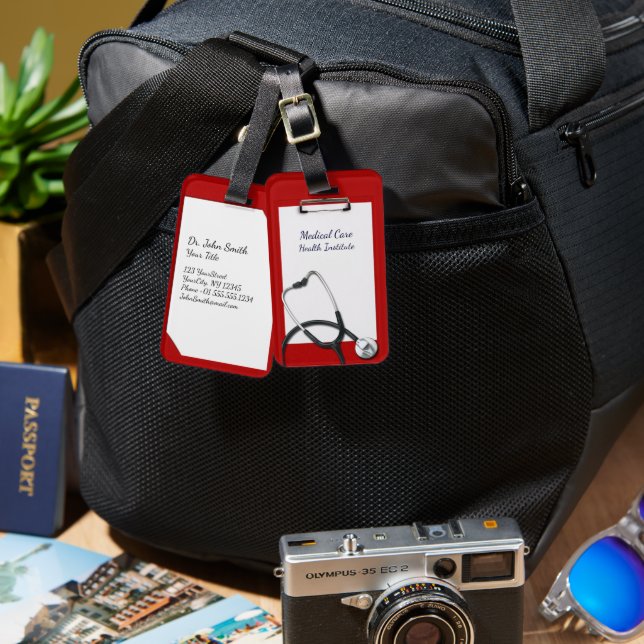 Étiquette À Bagage Porte - bloc rouge Médicale avec stéthoscope (Recto & Verso)