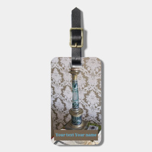 Étiquette À Bagage Porte-bougie en verre bleu vintage