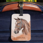 Étiquette À Bagage Portrait de cheval brun nom personnalisé équestre<br><div class="desc">Portrait de cheval cowgirl équestre nom personnalisé étiquette de bagage,  cadeau pour les amateurs de cheval,  cadeau pour les filles et les garçons qui aiment les chevaux et les sports équestres</div>
