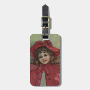 Étiquette À Bagage Portrait d'enfant victorien de Noël avec un chapea