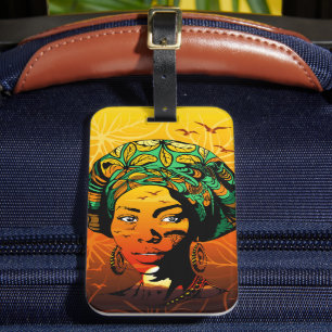Étiquette À Bagage Portrait féminin africain avec coucher de soleil