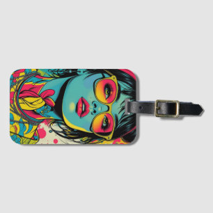 Étiquette À Bagage Portrait Neon Pop Diva - Art rétro gras et dynamiq