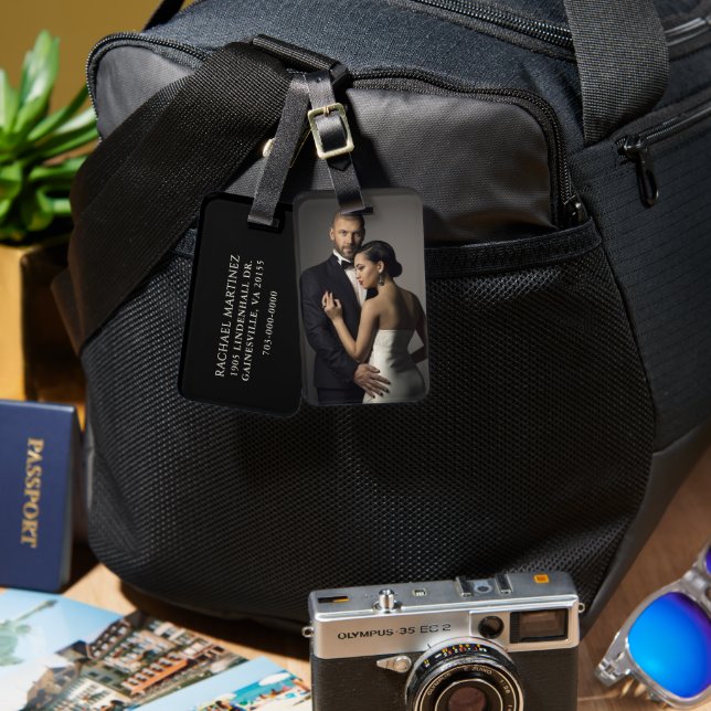 Étiquette À Bagage Portrait photo Mariage personnalisé Lune de miel (Recto & Verso)