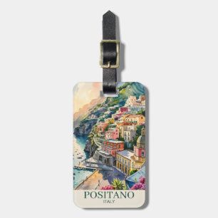 Étiquette À Bagage Positano Italie Côte Amalfitaine Paysage Aquarelle