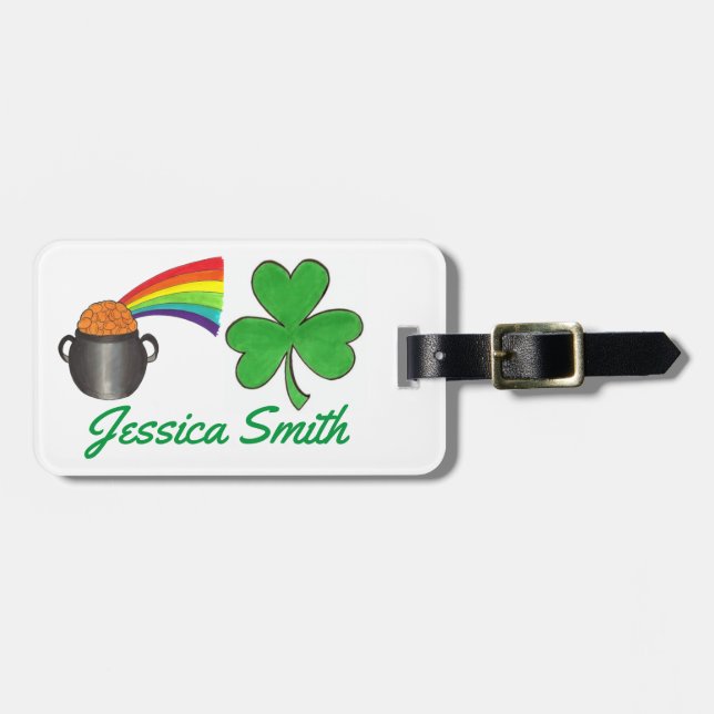 Étiquette À Bagage Pot of Gold Rainbow Shamrock irlandais St. Paddy's (Devant horizontal)