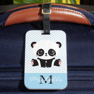 Étiquette À Bagage Pot Polka personnalisé Monogram Cute Panda