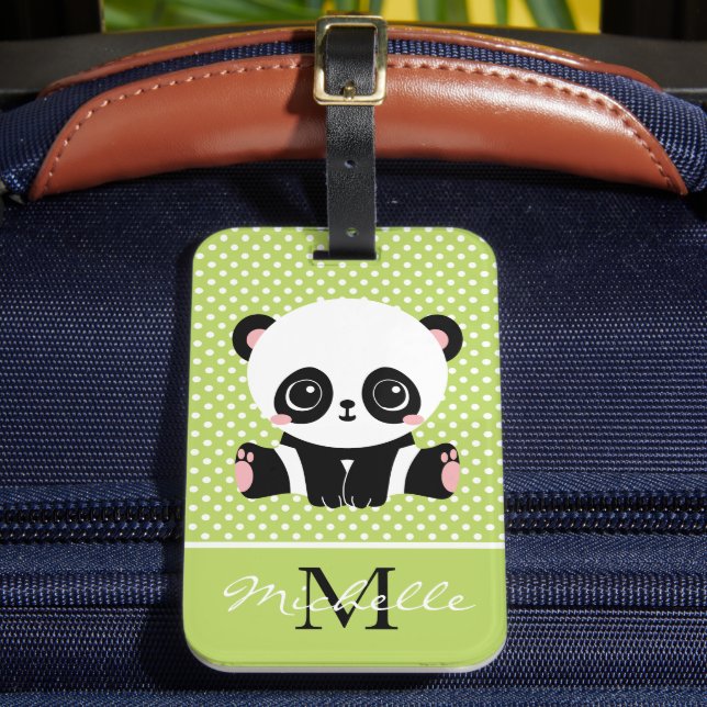 Étiquette À Bagage Pot Polka personnalisé Monogram Cute Panda (Insitu Rectoal 2)