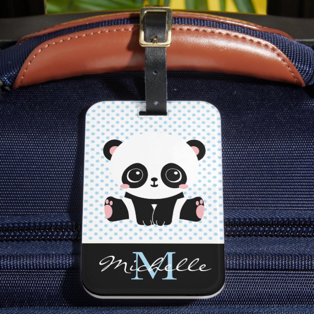 Étiquette À Bagage Pot Polka personnalisé Monogram Cute Panda (Insitu Rectoal 2)