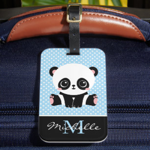 Étiquette À Bagage Pot Polka personnalisé Monogram Cute Panda