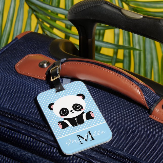 Étiquette À Bagage Pot Polka personnalisé Monogram Cute Panda (Insitu Rectoal 1)