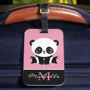 Étiquette À Bagage Pot Polka personnalisé Monogram Cute Panda