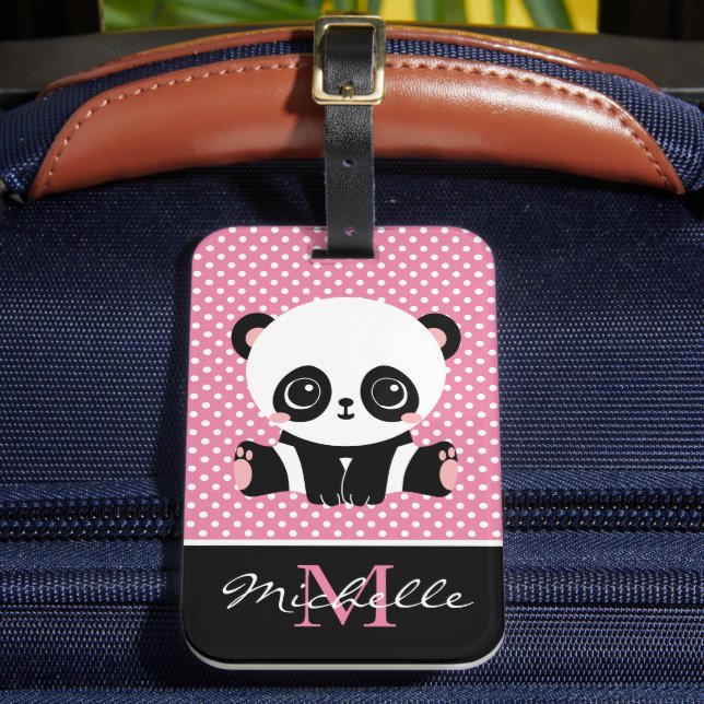 Étiquette À Bagage Pot Polka personnalisé Monogram Cute Panda (Insitu Rectoal 2)