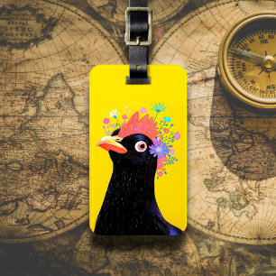Étiquette À Bagage Poule noire avec fleurs