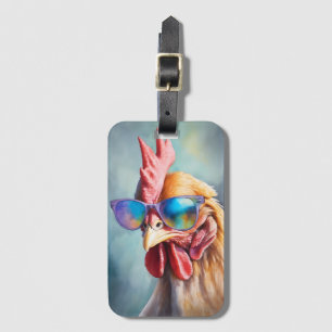 Étiquette À Bagage Poulet Cool Avec Lunettes De Soleil Aquarelle