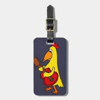 Étiquette À Bagage Poulet jaune drôle jouant la guitare