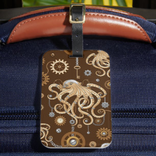 Étiquette À Bagage Poulpe Steampunk Rétro Fantastique Mécanique