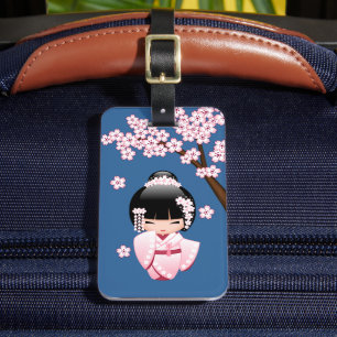 Étiquette À Bagage Poupée blanche Kimono Kokeshi - mignonne Geisha Gi