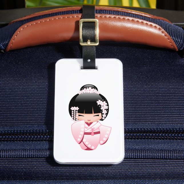 Étiquette À Bagage Poupée blanche Kimono Kokeshi - mignonne Geisha Gi (Insitu Rectoal 2)