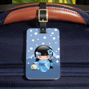 Étiquette À Bagage Poupée Kokeshi d'hiver - Blue Mountain Geisha Girl