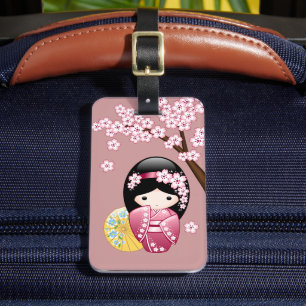 Étiquette À Bagage Poupée Kokeshi Printemps - Cute Geisha Japonais en