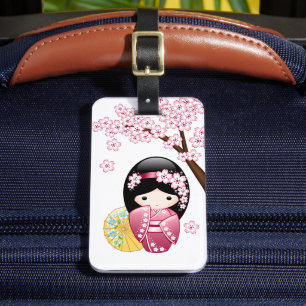 Étiquette À Bagage Poupée Kokeshi Printemps - Cute Japonaise Geisha G