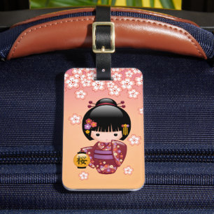 Étiquette À Bagage Poupée Sakura Kokeshi - Geisha Girl on Peach