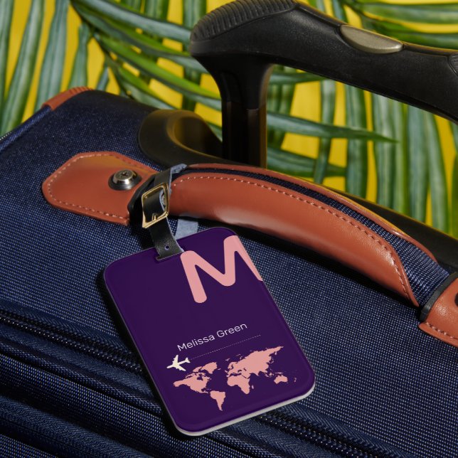 Étiquette À Bagage pour elle, un joli monogramme / voyage violet (Insitu Rectoal 1)