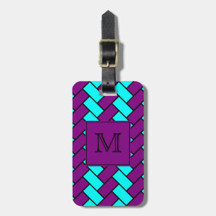 Étiquette À Bagage Pourpre de monogramme et arête de hareng d'Aqua