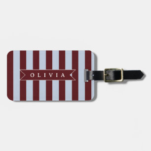 Étiquette À Bagage Pré-personnalisé Marron Bleu Cabana Rayé