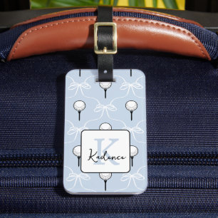 Étiquette À Bagage Préparé Mignon Bleu Blanc Nœud Motif Golf Monogram