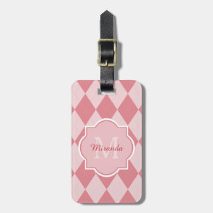 Étiquette À Bagage Preppy Jacquard rose Girly Monogram Nom du voyage