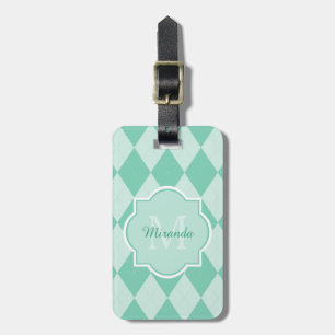 Étiquette À Bagage Preppy Mint Green Jacquard Girly Monogramme et nom