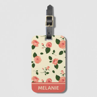 Étiquette À Bagage Pretty Pink Roses Pastel Pink Pattern Personalised