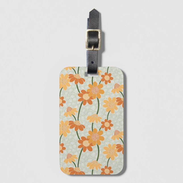 Étiquette À Bagage Pretty retro muted 1970 s flowers (Devant Vertical)