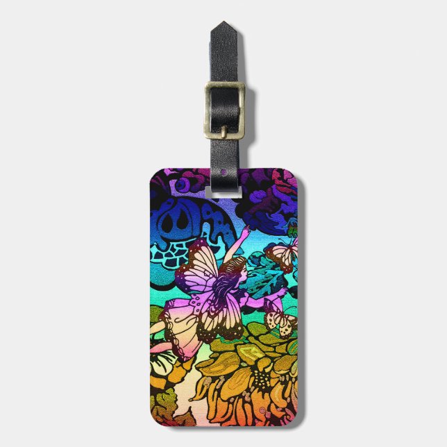 Étiquette À Bagage Princesse féerique Flying avec des papillons (Devant Vertical)
