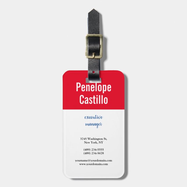 Étiquette À Bagage Professionnel Moderne Simple Bleu Rouge Blanc (Devant Vertical)