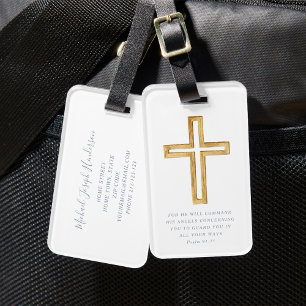 Étiquette À Bagage Psaume 91:11 Bible Bleu Écriture Verse Croix relig