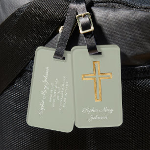 Étiquette À Bagage Psaume Religieux Élégant Vert Sauge