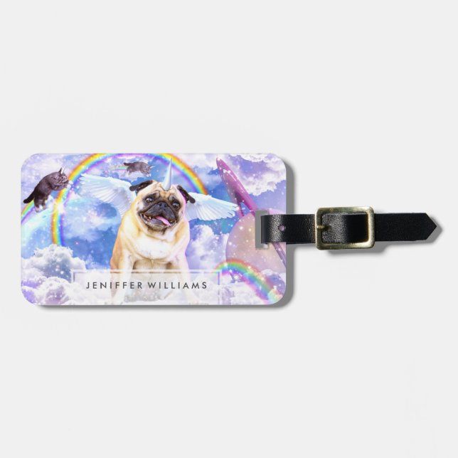 Étiquette À Bagage Pug unicorn (Devant horizontal)